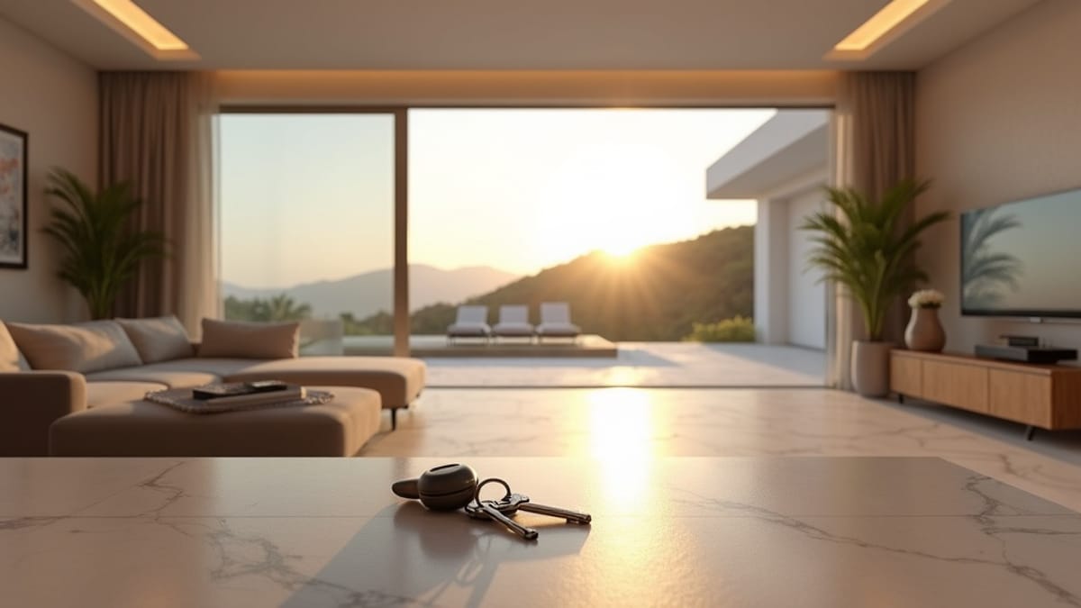 Luxusanwesen Costa del Sol mediterrane Pflanzenwelt: Einzugsfertiger Eingang mit Schlüsseln – bereit zum Besitz.