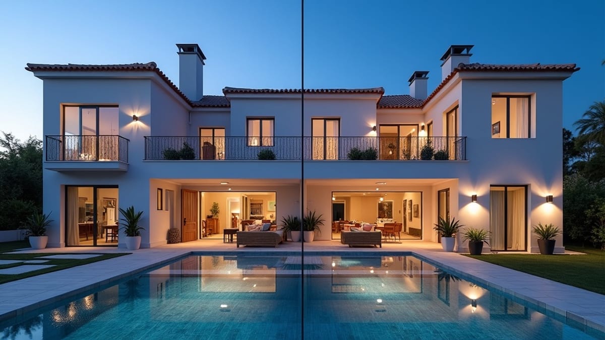 Słoneczna plaża Costa del Sol z palmami i czystym niebem, ukazująca zalety klimatu śródziemnomorskiego