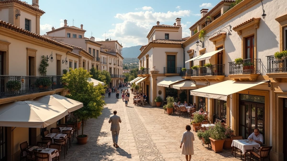 Folk nyder udendørs aktiviteter på Costa del Sol strand i mild vintervejr med solskin og behagelige temperaturer