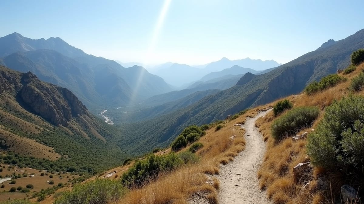 Panorámás kilátás a Sierra de las Nieves hegyekre, Pinsapo fenyőerdőkkel és a távolban a Földközi-tenger partvonalával