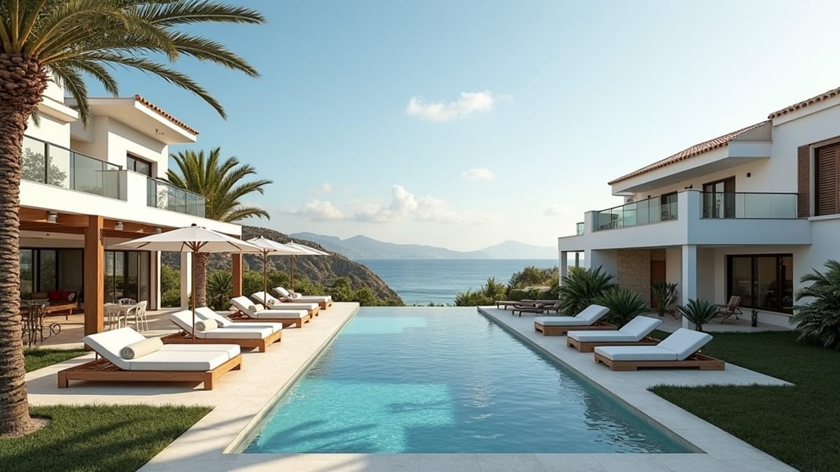 Śródziemnomorska linia brzegowa z falami rozbijającymi się o plażę Costa del Sol z tłem górskim, koncepcja naturalnej jonizacji powietrza