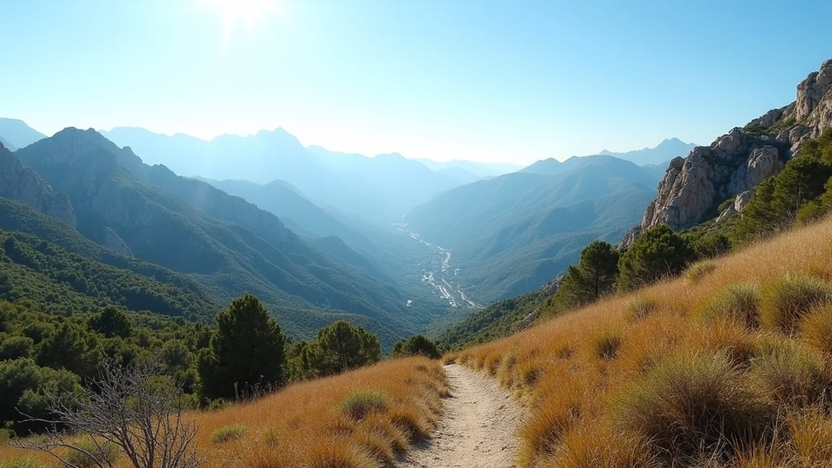 Panoramic view of Costa del Sol coastline with Mediterranean Sea and Sierra Bermeja mountains creating dramatic backdrop