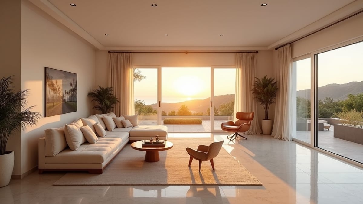 Panoramic view of Costa del Sol coastline showing Marbella's golden beaches and luxury developments with Sierra Blanca mountains