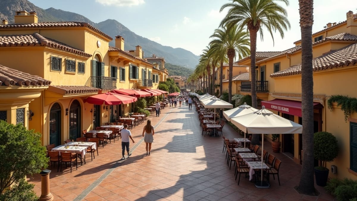 Vue panoramique de la côte de la Costa del Sol avec des montagnes, la mer Méditerranée bleue et un ciel ensoleillé et dégagé