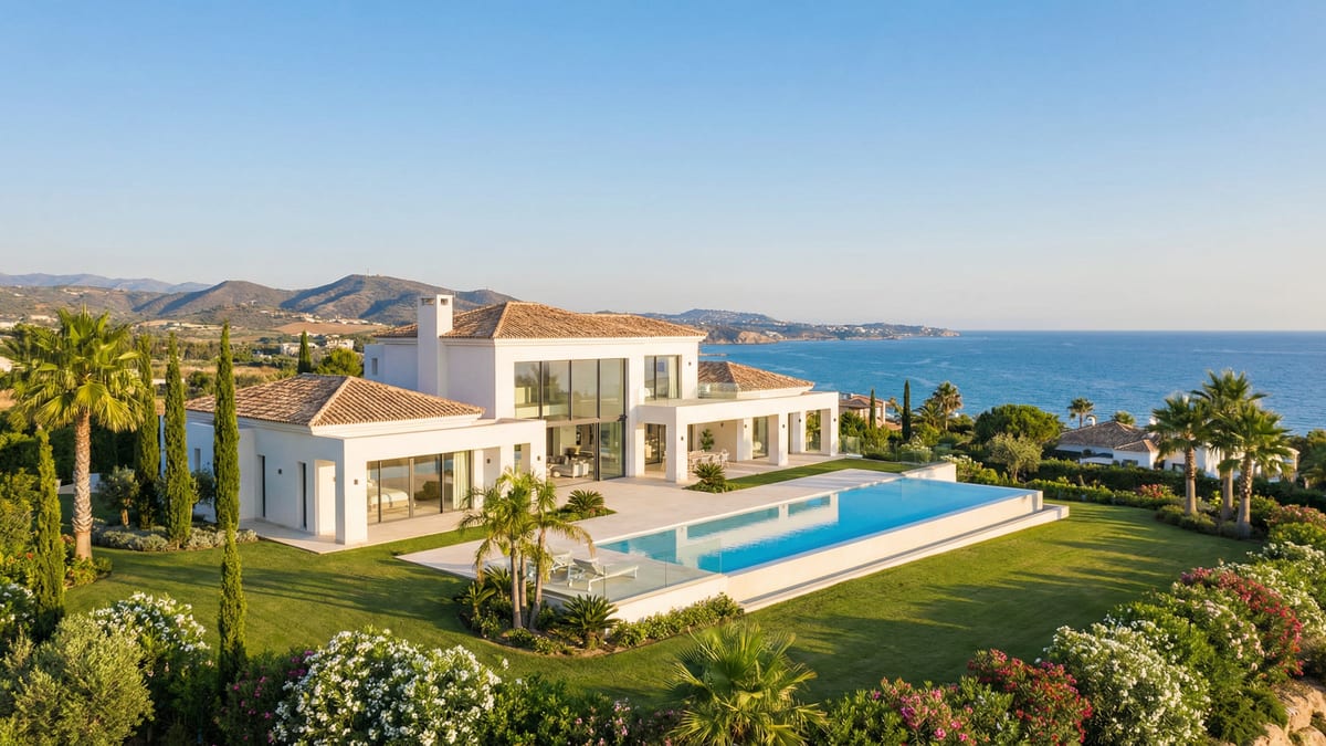 Aerial view of Sotogrande, Costa del Sol showing Mediterranean coastline, luxury properties, and best areas retirees opportunities