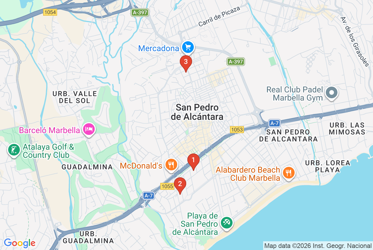 Google map with three project pins in San Pedro de Alc&aacute;ntara