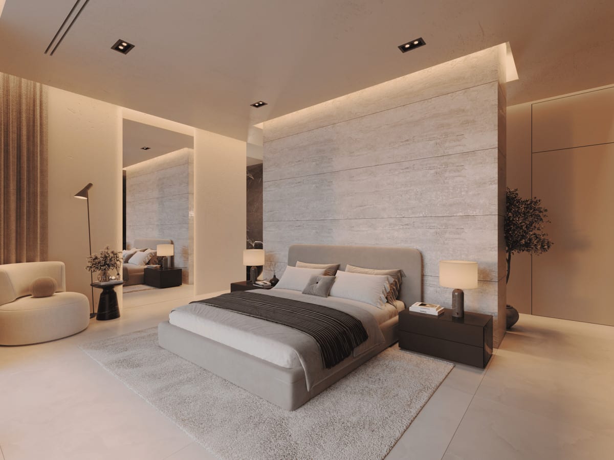 Bedroom visualisation of BELLA VISTA with calm finishes and a residential atmosphere.