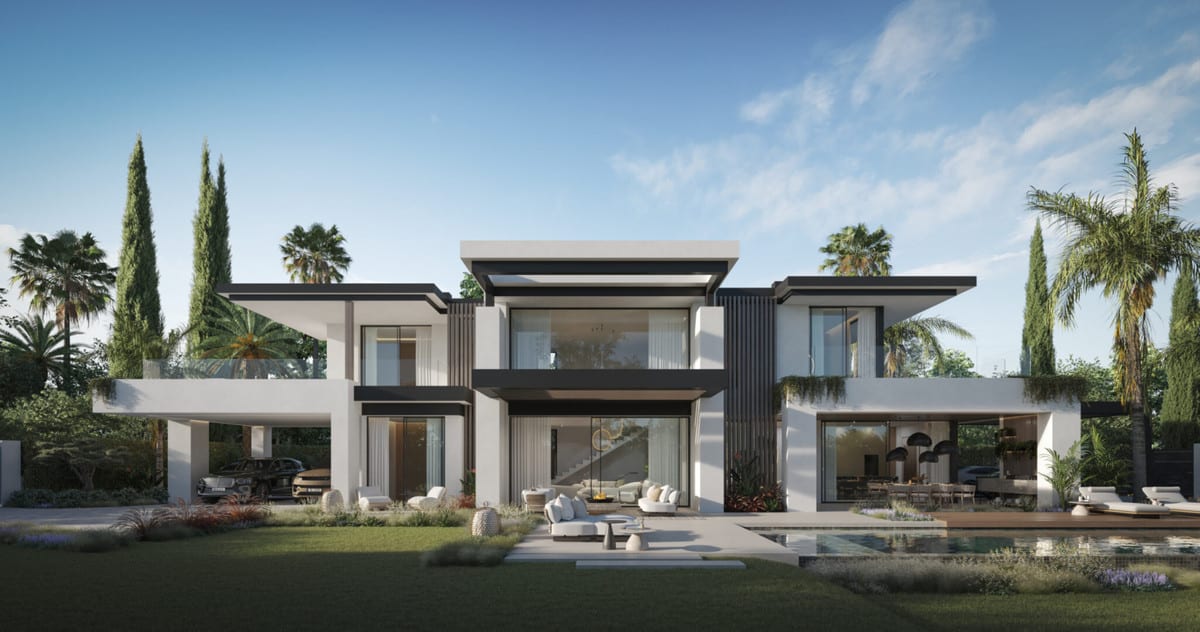 Garden rendering of BLUME with an outdoor seating area, pool and surrounding planting.
