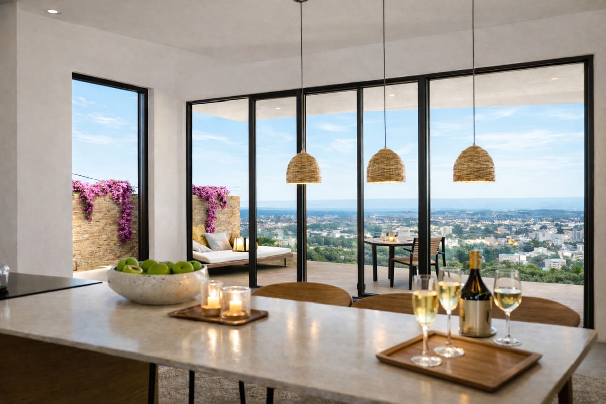 Interior visualisation of BOUGAIVILLEA ROSA with the main living area and contemporary finishes.