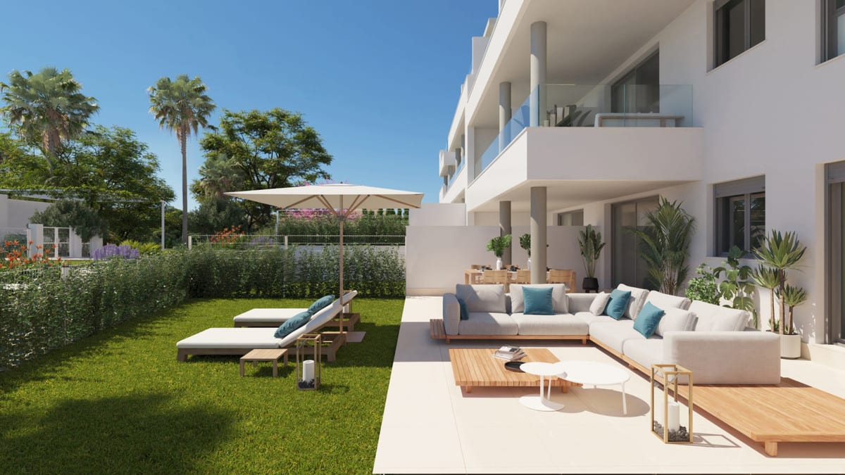 Development visualisation of a ground-floor terrace with private garden at Célere Delmar 2