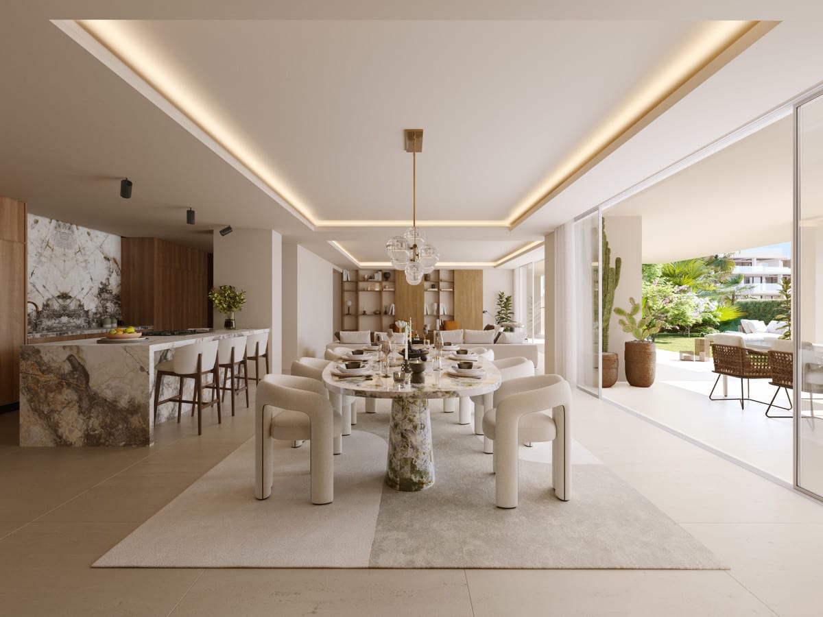 Kitchen visualisation of EARTH with fitted cabinetry, worktop area and natural light.