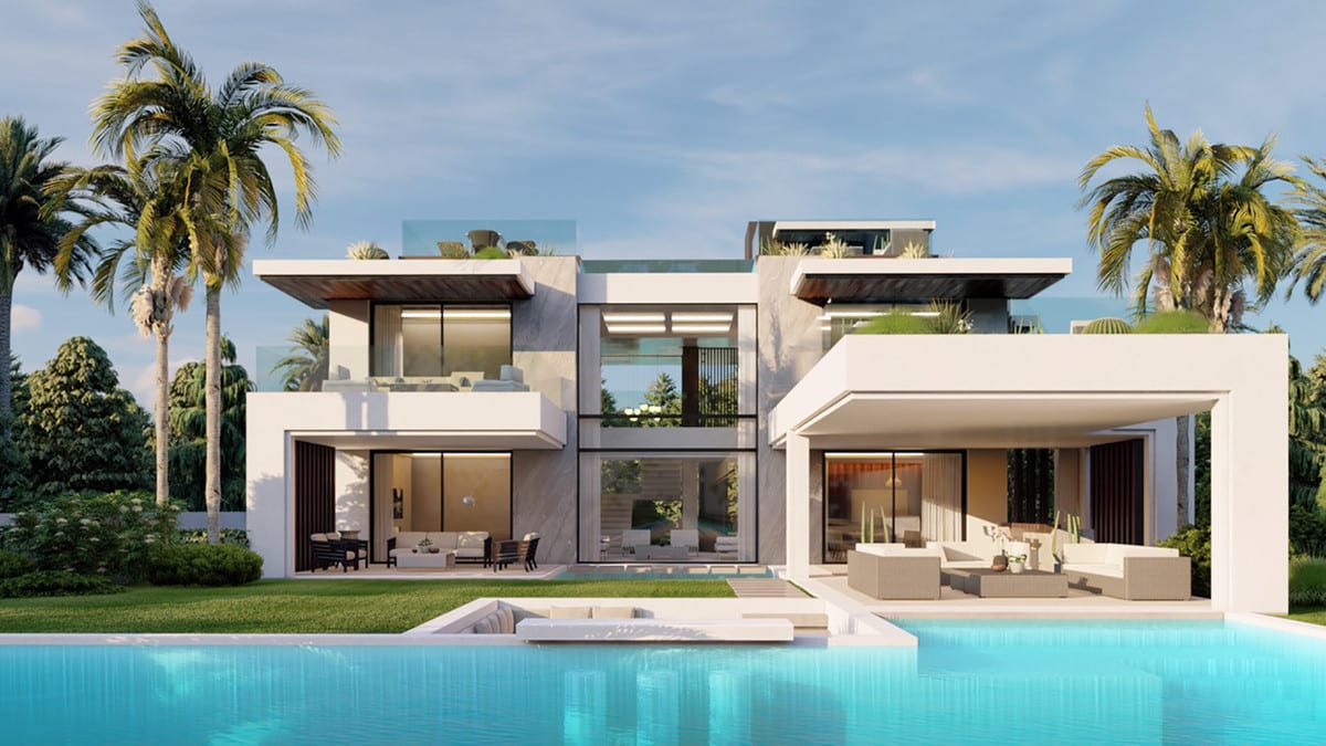 Project visualisation of ERNIRA with exterior architecture, terraces and landscaped outdoor space.