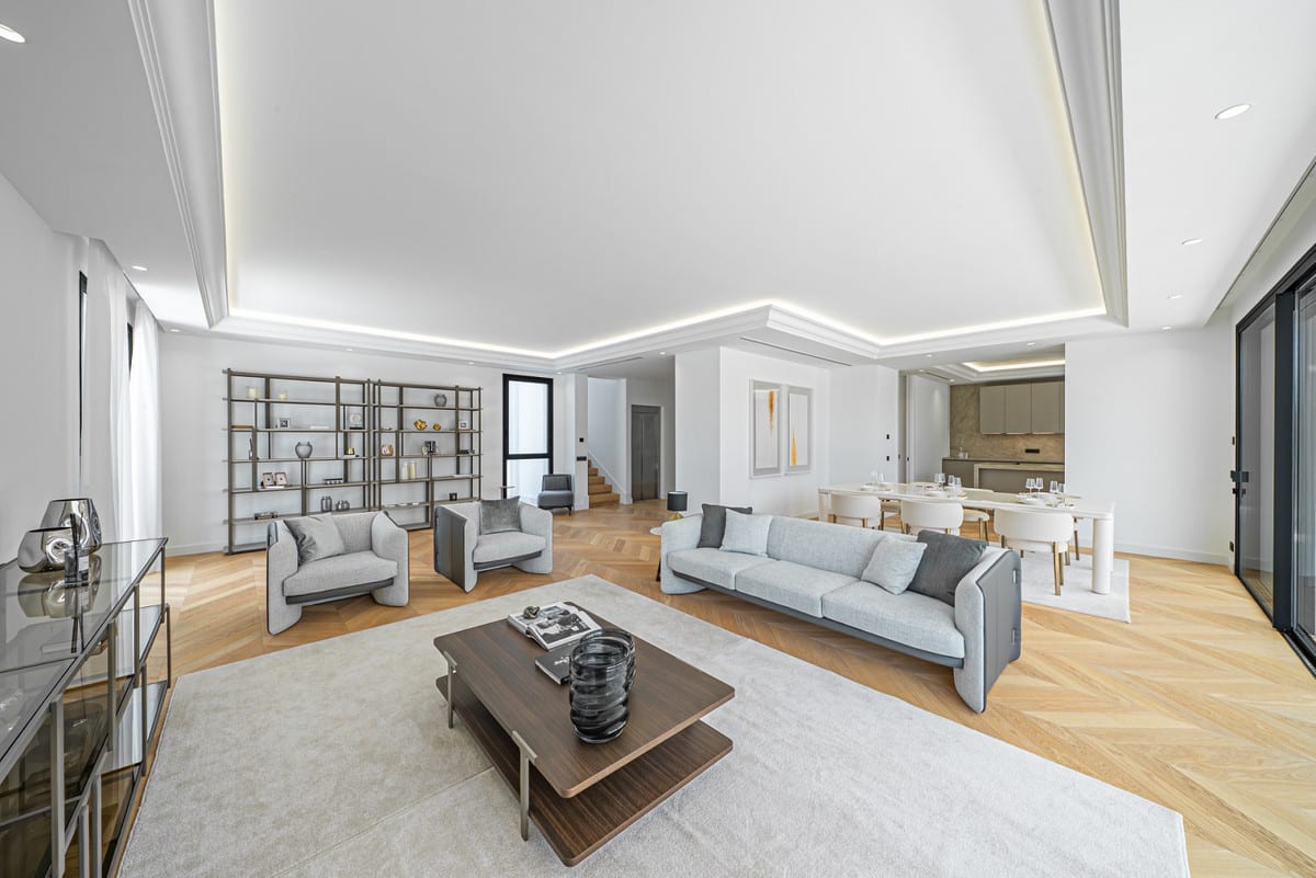 Interior visualisation of LOMAS VILLAS with the main living area and contemporary finishes.