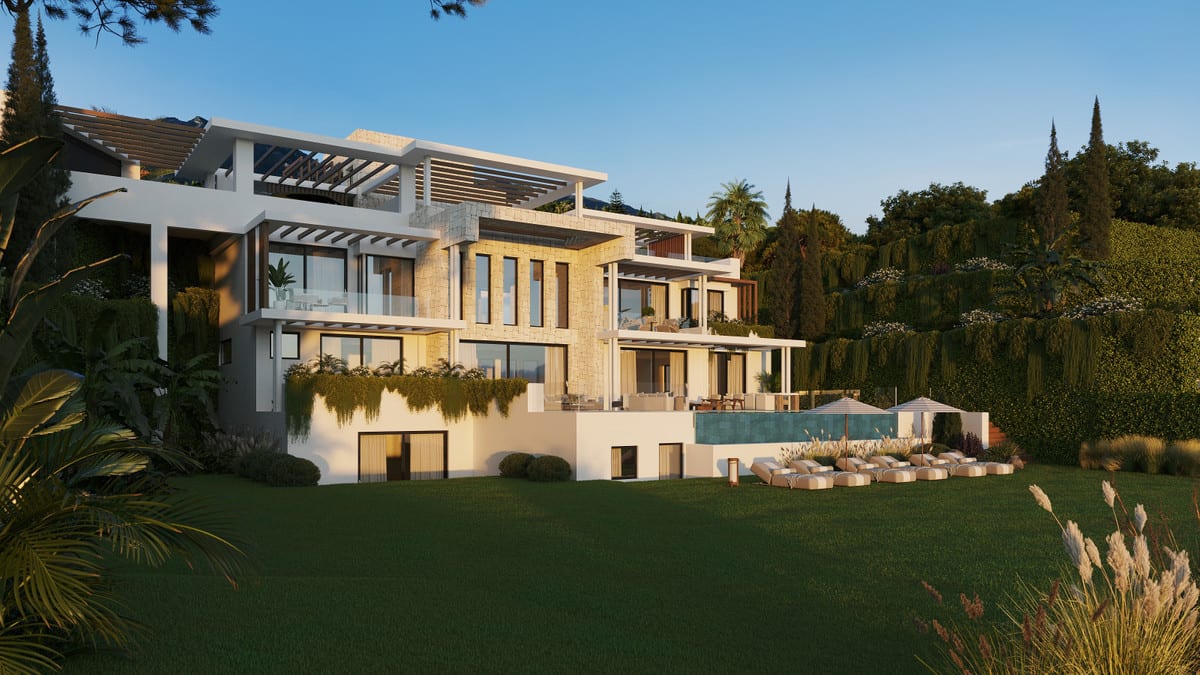 OCYAN VILLAS: Exterior view of the villa with terraces and planting.