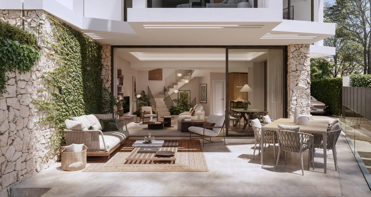 Project visualisation — PORTUGAL 2: Furnished terrace opening into the living area.