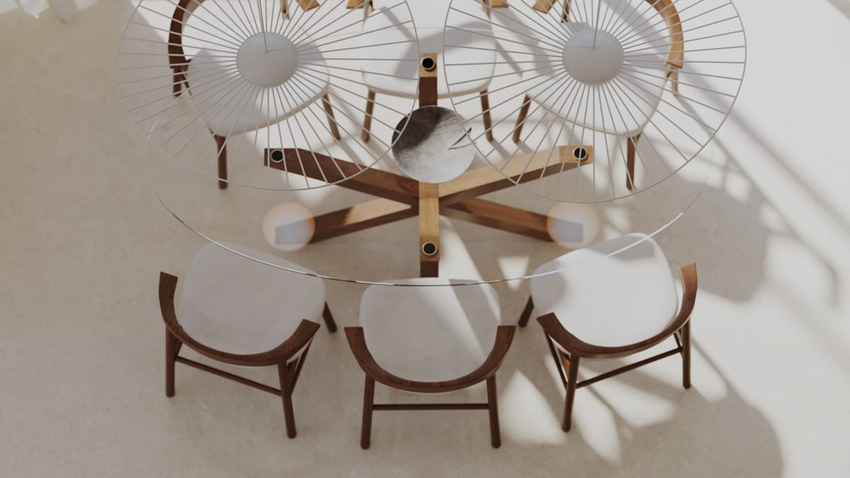 Project visualisation — SANTA AMALIA: Dining table and chairs viewed from above.
