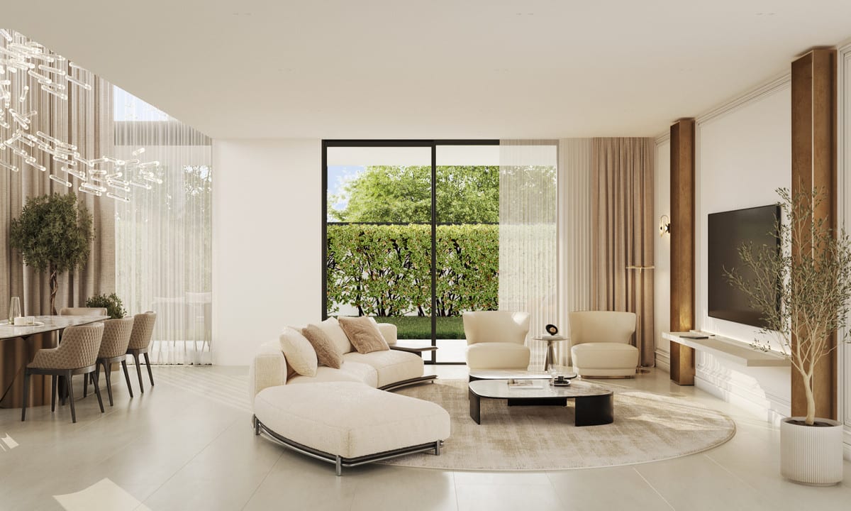 Interior visualisation of SIROCCO VILLAS with the main living area and contemporary finishes.