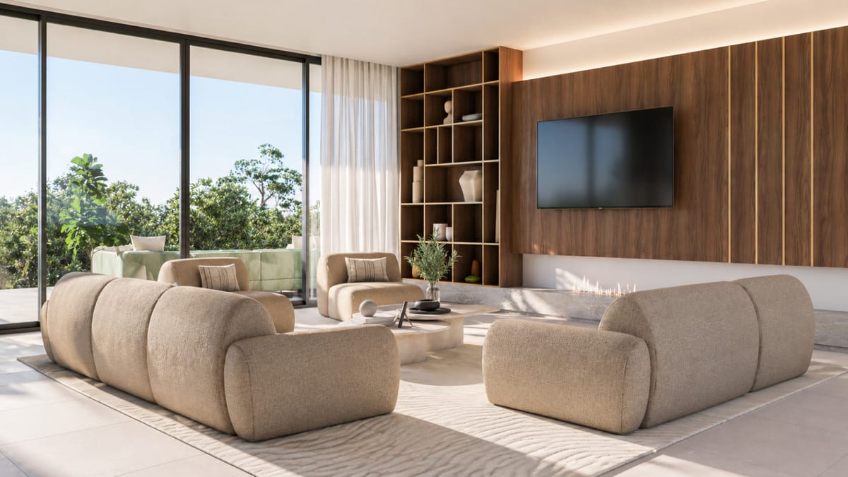 STUPA - VILLA PRANA: Living area with sofas and large windows.