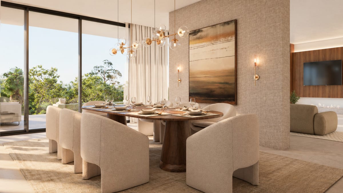 STUPA - VILLA PRANA: Dining area with a dining table and large windows.