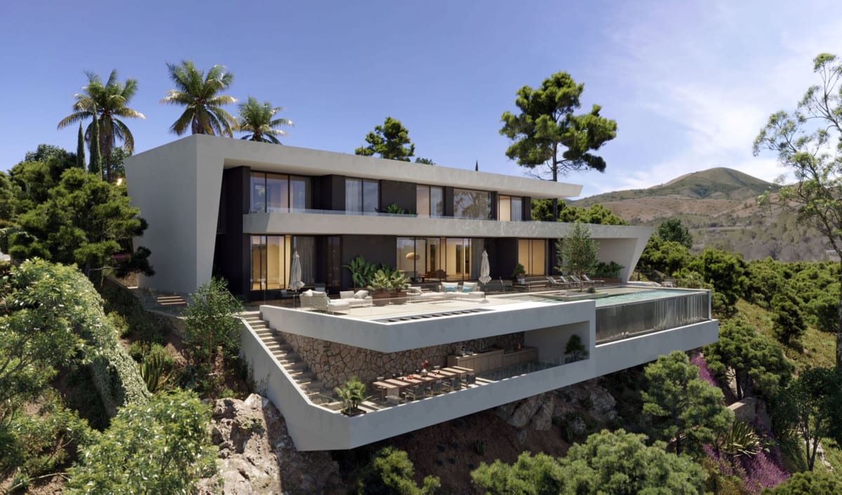 Aerial visualisation of VILLA AKASIA showing the buildings, terraces and surrounding residential setting.