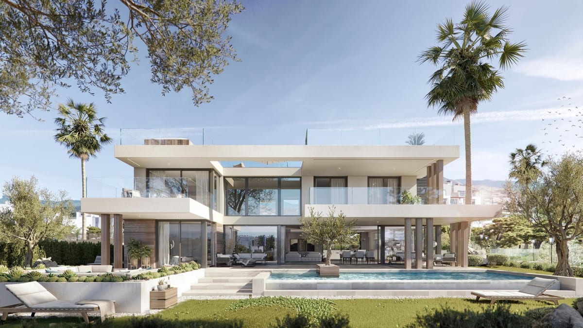 VILLA AZAHAR REAL: Exterior view of the villa with terraces and planting.
