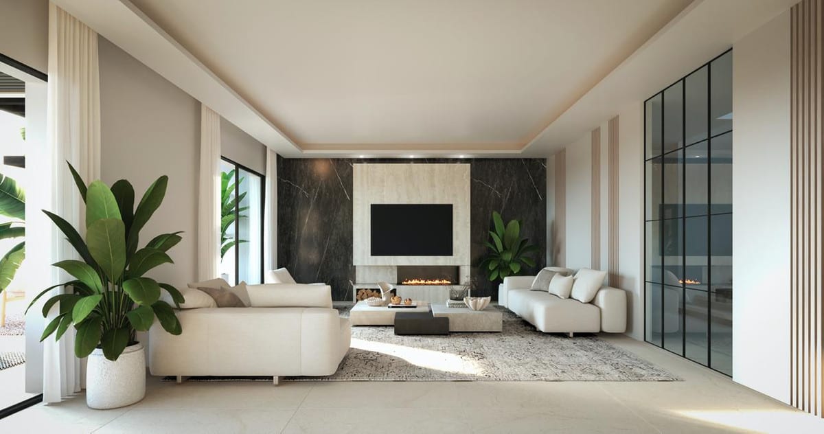 Interior visualisation of VILLA BENALMADENA with the main living area and contemporary finishes.