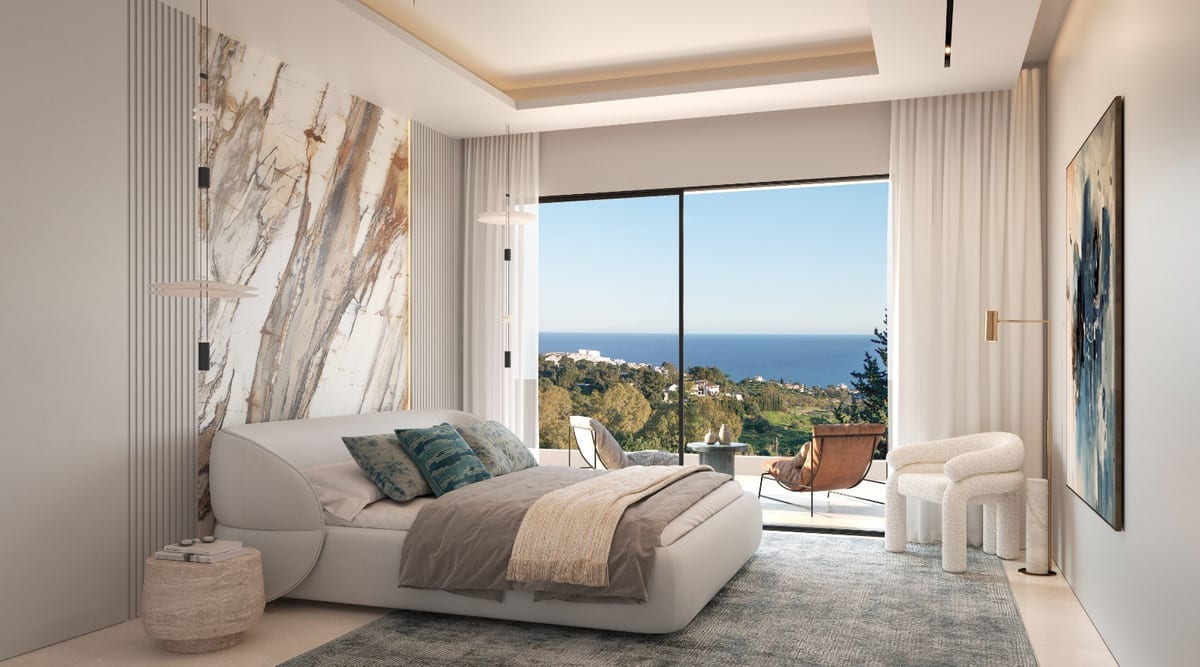 Bedroom visualisation of VILLA BENALMADENA with calm finishes and a residential atmosphere.