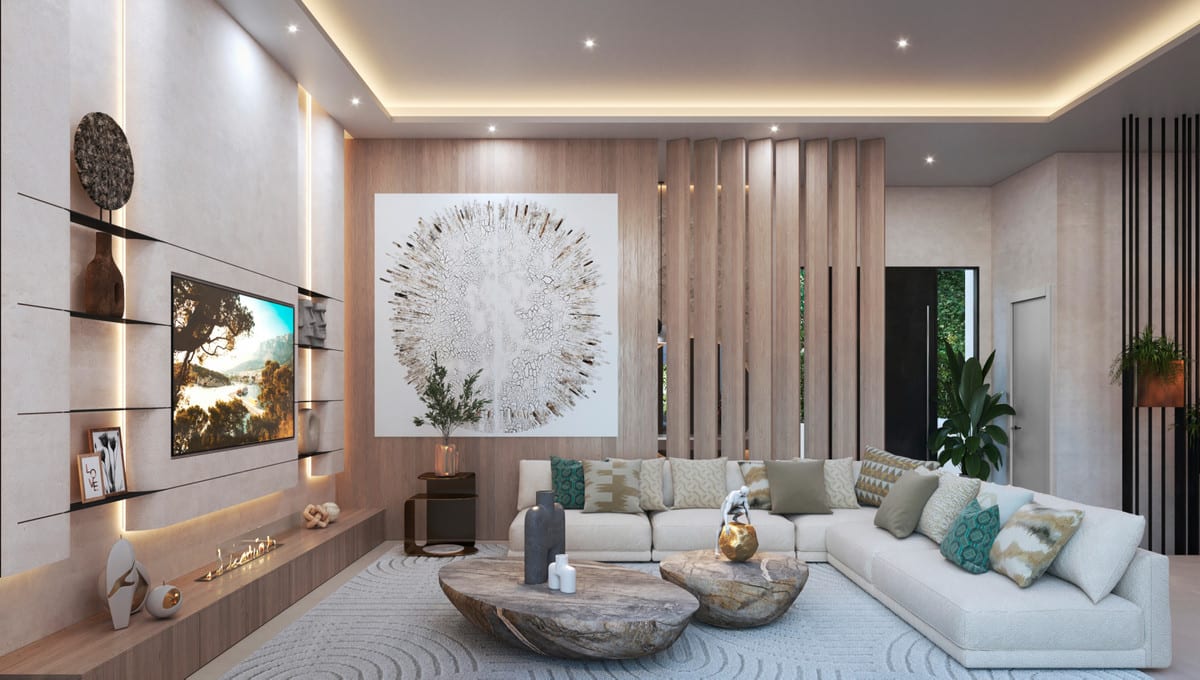Interior visualisation of VILLA CASIA with the main living area and contemporary finishes.