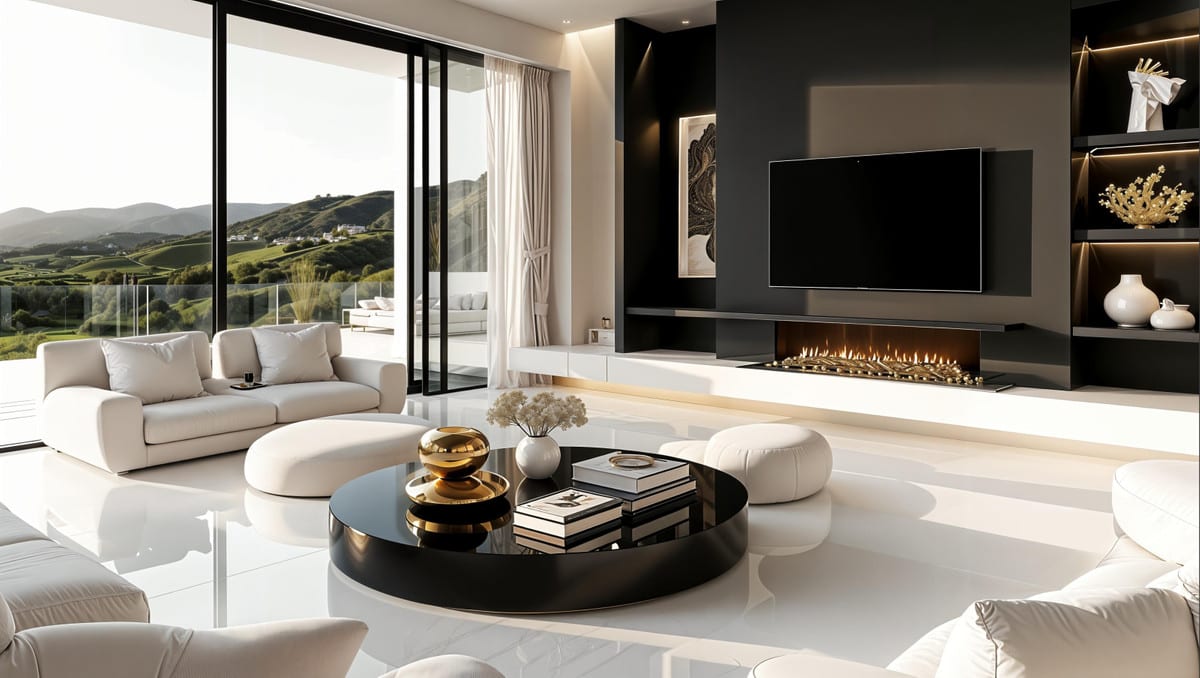 VILLA DANIELLA: Living area with sofas and large windows.