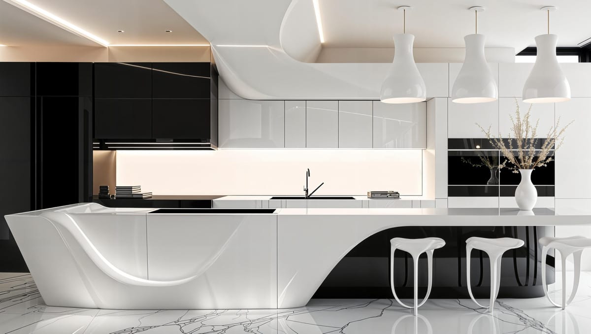 Kitchen visualisation of VILLA DANIELLA with fitted cabinetry, worktop area and natural light.