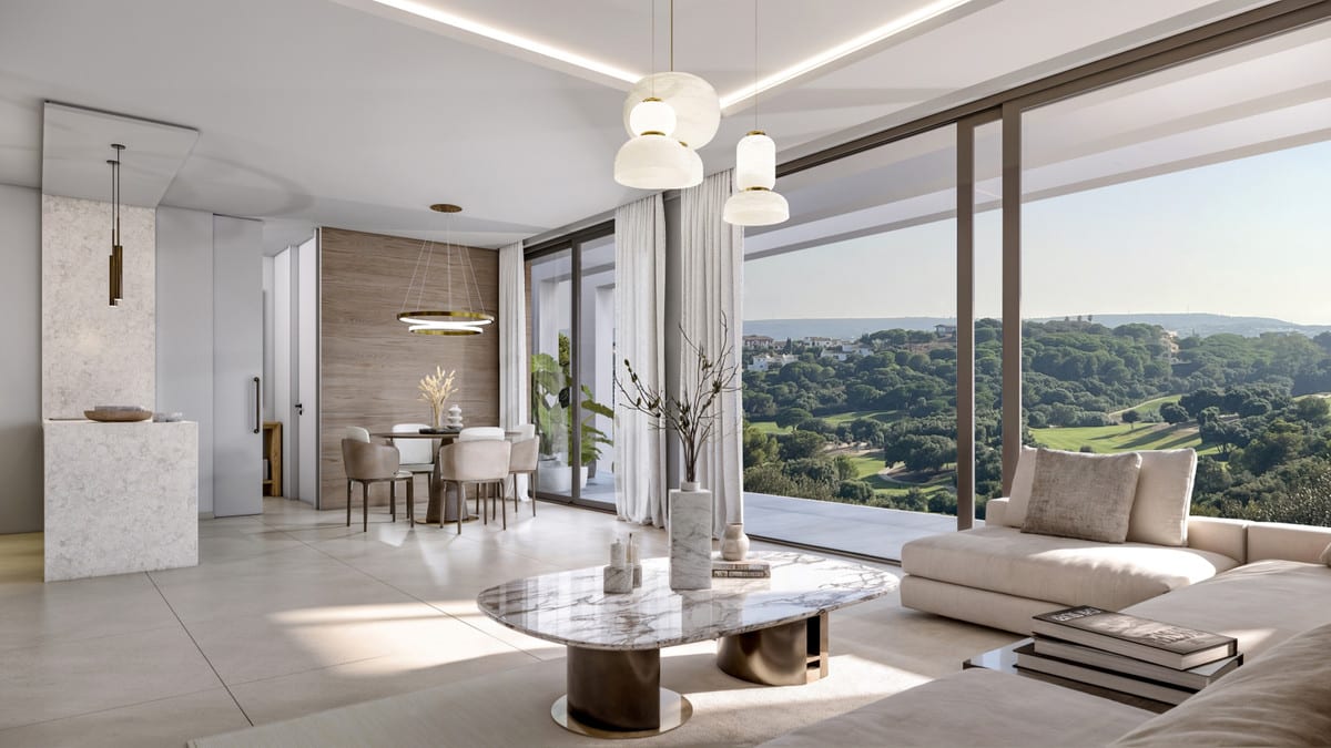 VILLA EVANIA DE LA RESERVA: Living area with sofas and large windows.