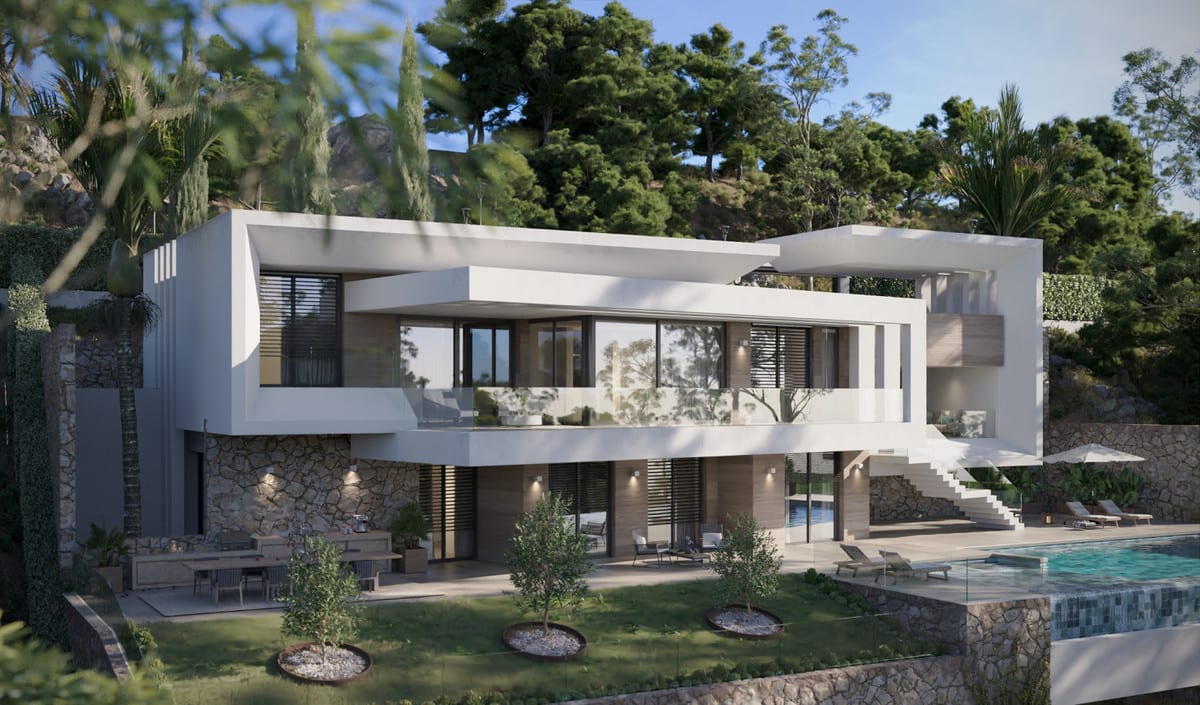 Project visualisation of VILLA EVANIA EUROPA GOLF with exterior architecture, terraces and landscaped outdoor space.