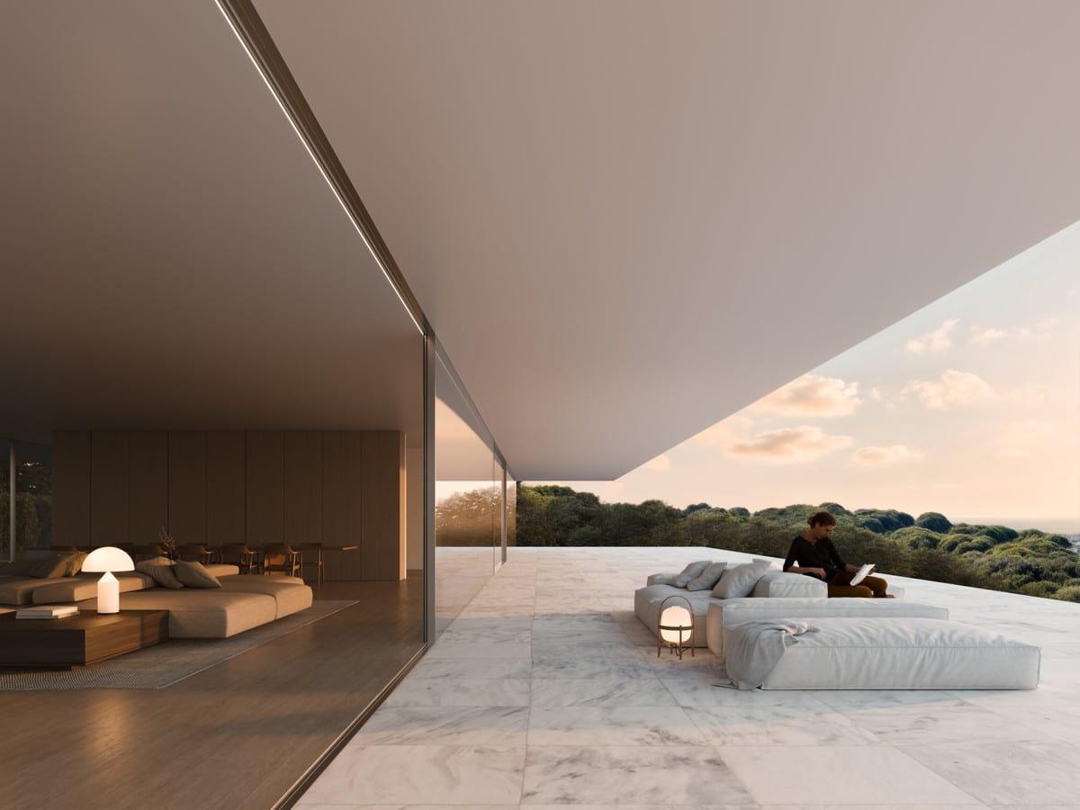 Interior visualisation of VILLA HALO with the main living area and contemporary finishes.
