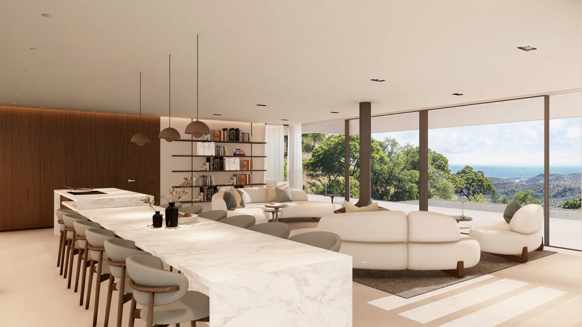Kitchen visualisation of VILLA HENRIETTA with fitted cabinetry, worktop area and natural light.