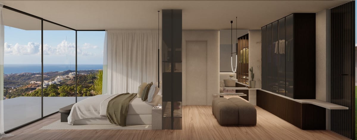 Bedroom visualisation of VILLA HENRIETTA with calm finishes and a residential atmosphere.