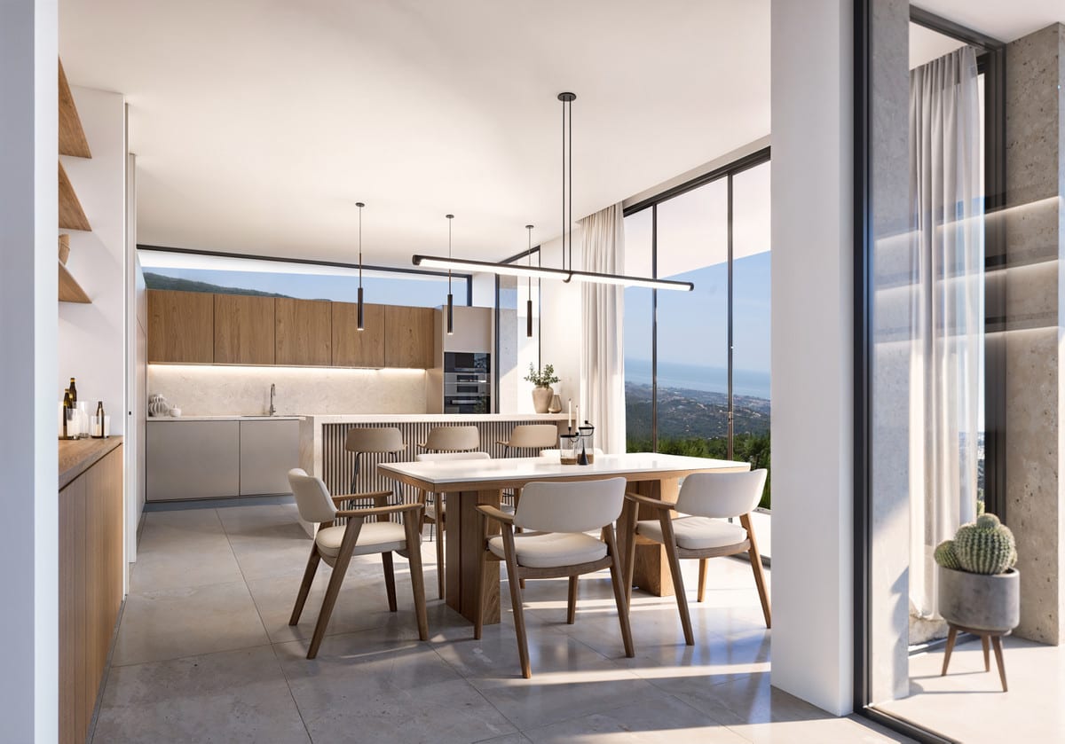 VILLA LYRA: Kitchen with an island and fitted cabinetry.
