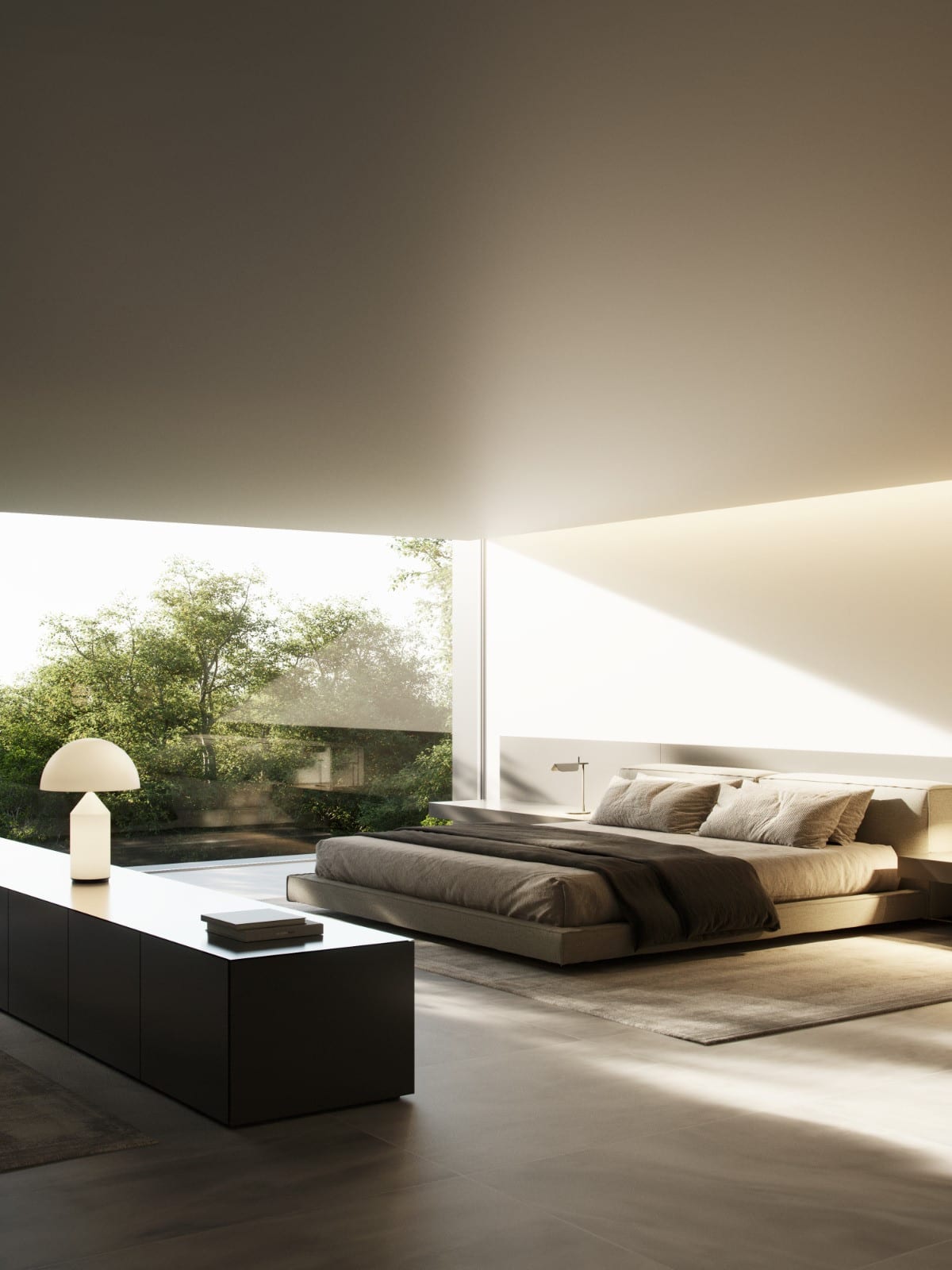 Bedroom visualisation of VILLA OAK with calm finishes and a residential atmosphere.