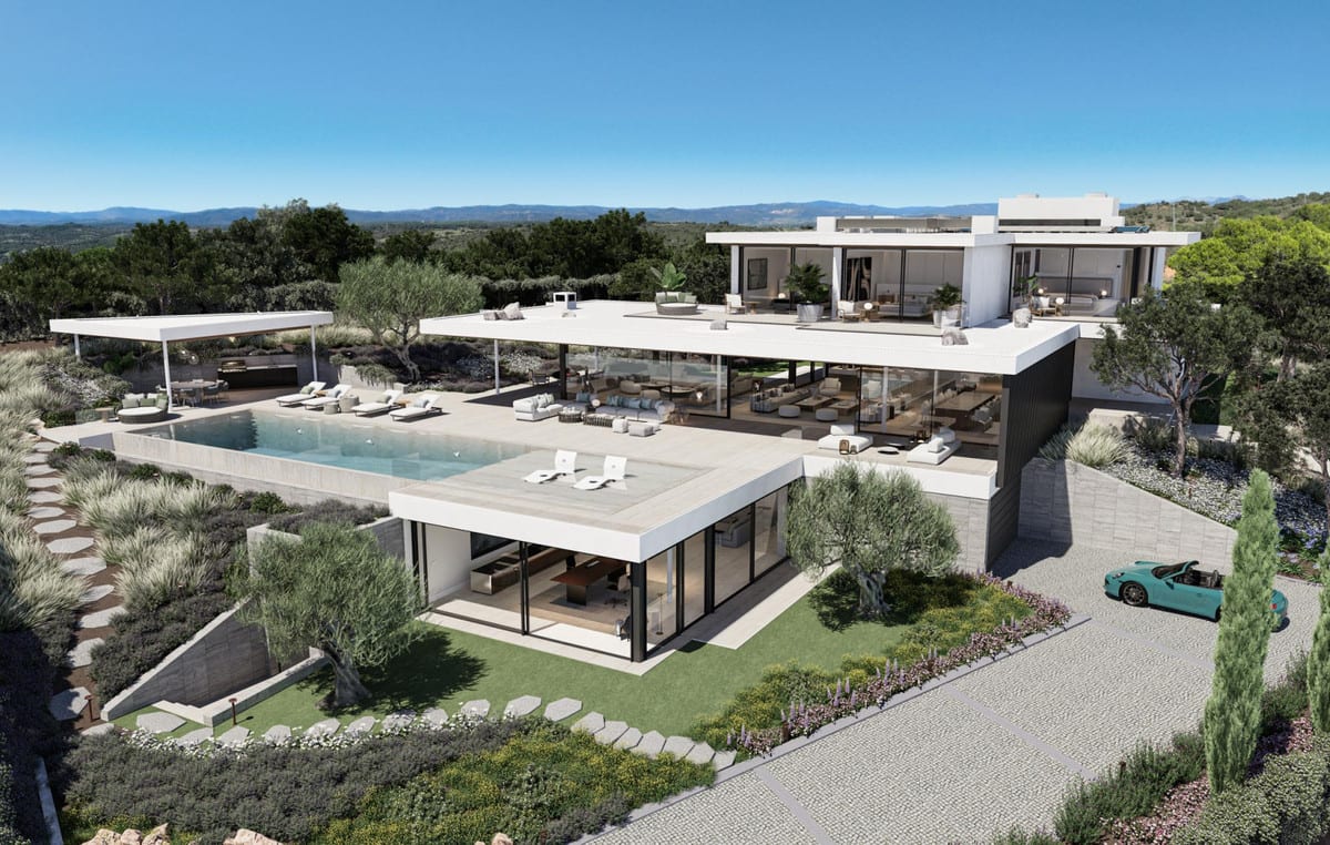 Aerial visualisation of VILLA RETIRO - THE COLLECTION showing the buildings, terraces and surrounding residential setting.