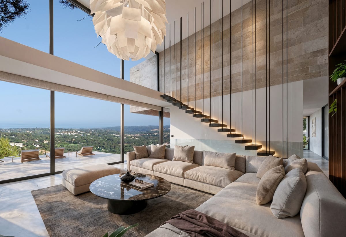 Interior visualisation of VILLA SIRIO SOTOGRANDE with the main living area and contemporary finishes.