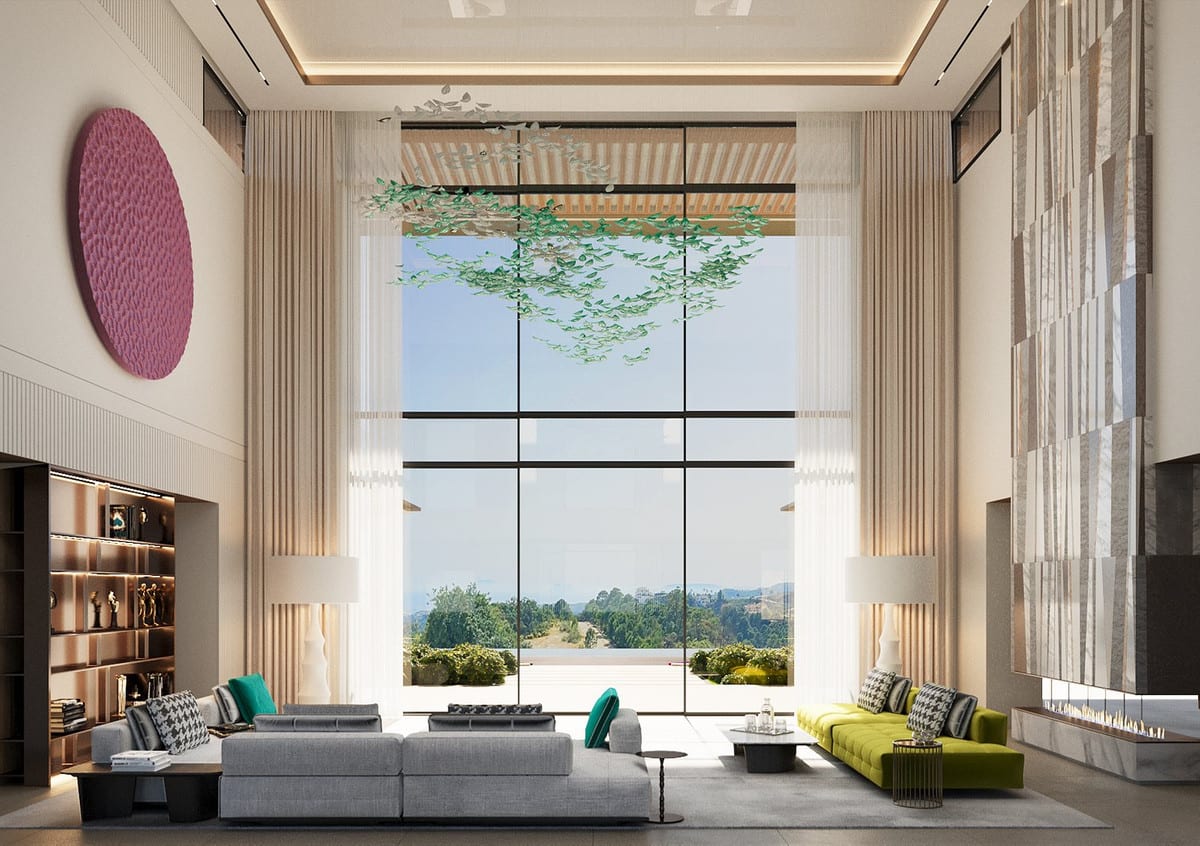 VILLA SOLIS: Living area with sofas and large windows.