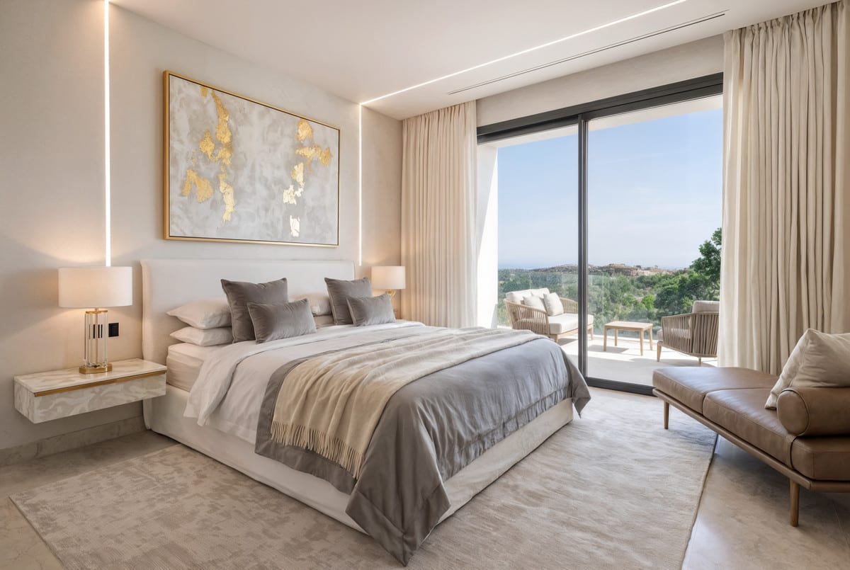 ZOE LUXE: Bedroom with a double bed and wall finishes.