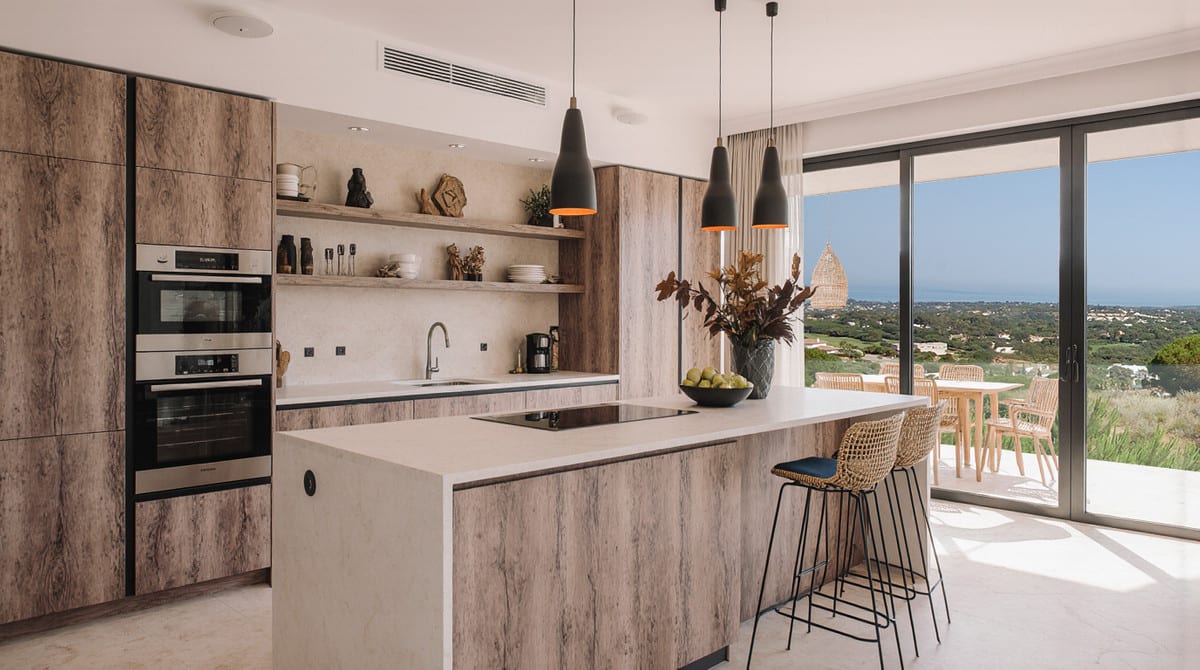 Kitchen visualisation of ZOE with fitted cabinetry, worktop area and natural light.