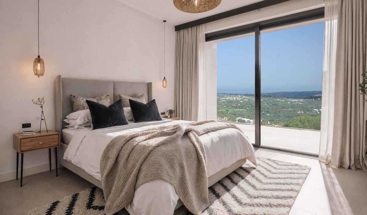 Bedroom visualisation of ZOE with calm finishes and a residential atmosphere.
