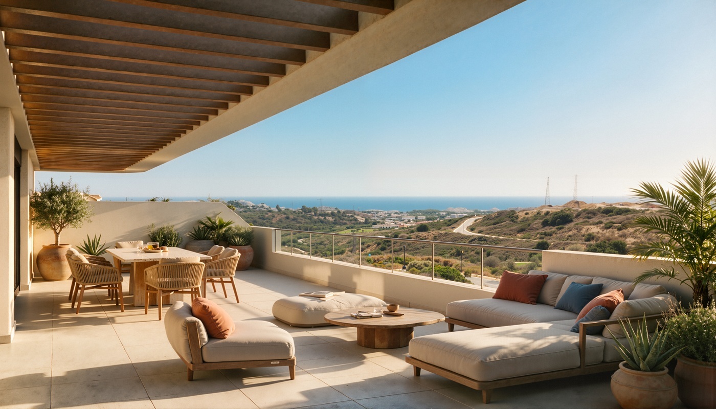 KALIFORNIA: overdækket terrasse med udendørs siddepladser. Visualisering.