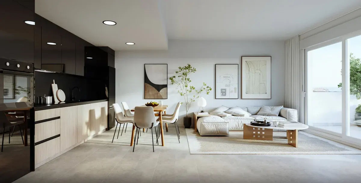 SUNSET VIEWS — interior view for assessing light, layout, kitchen flow and sightlines per specific home.