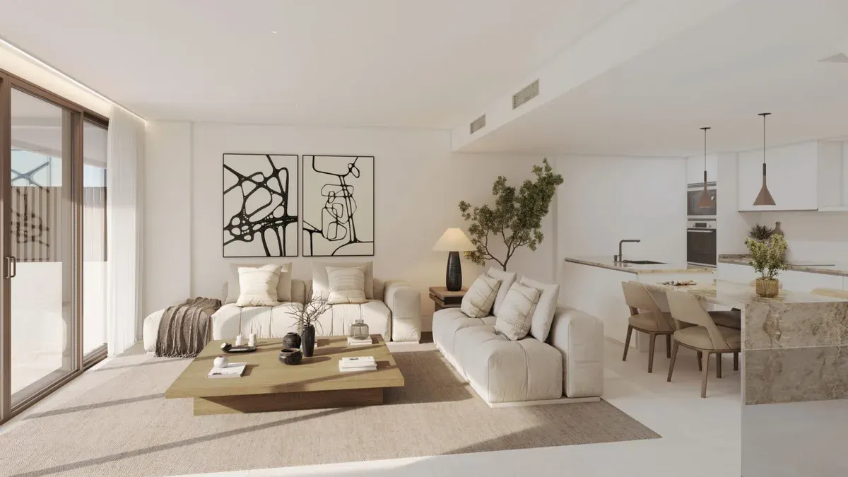 Interior image of KALA RESIDENCES; check view line, floor, orientation, terrace, parking, route and current availability for the concrete home.