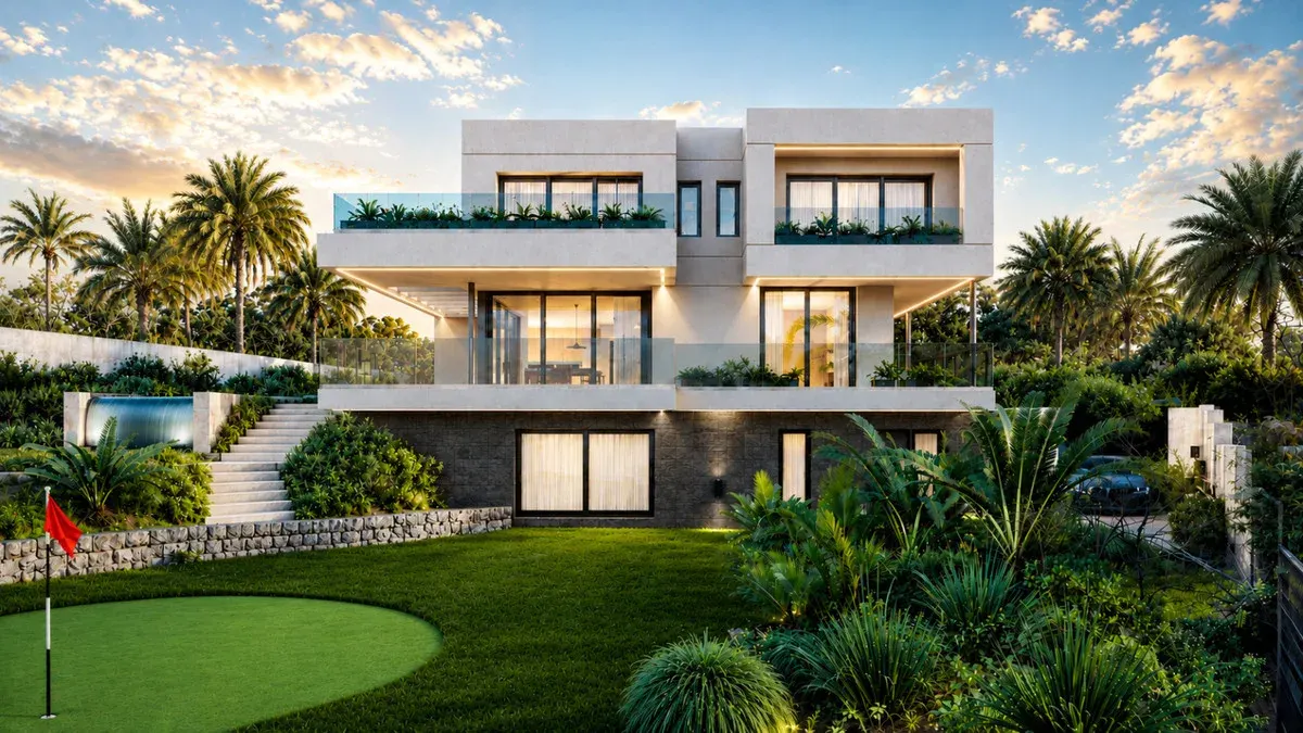 LUXURY GOLF — buitenruimte, terras, zwembadzone, licht en privacy visueel gecontroleerd per concreet project.