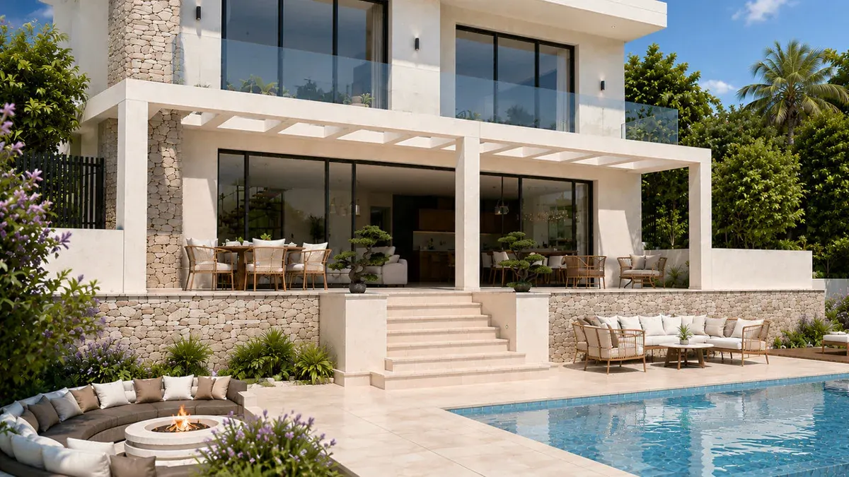 VILLA ENTRELAGOS II — buitenruimte, terras, zwembadzone, licht en privacy visueel gecontroleerd per concreet project.