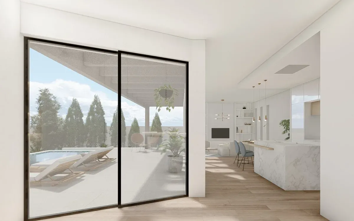 NORDIC — interieurbeeld om lichtinval, indeling, keukenflow en zichtlijnen per concrete woning te beoordelen.