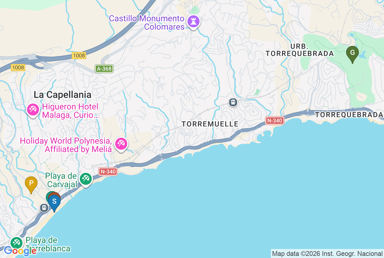 Google map of Higuerón Bay Residences with pins for project, beach, restaurant, shop and golf